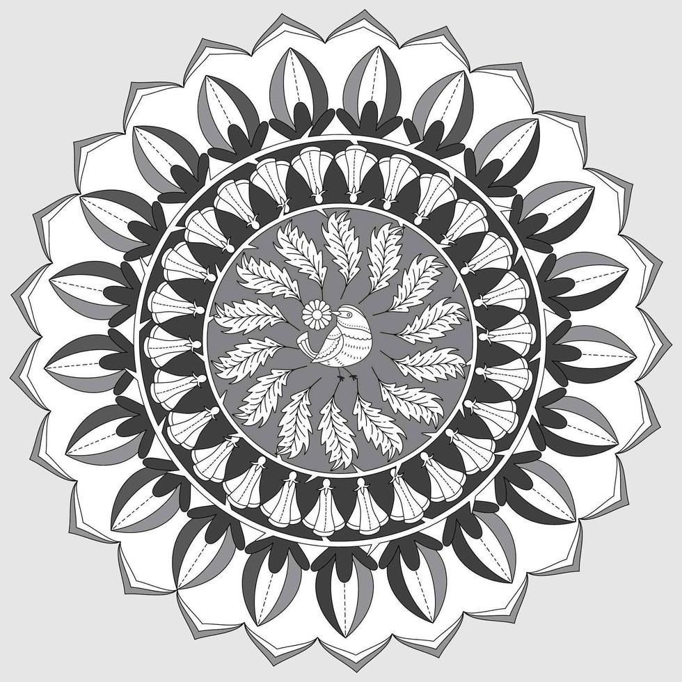 motivo floreale circolare a forma di mandala, ornamento decorativo in stile orientale, sfondo di design mandala ornamentale con fiori intorno e uccello al centro vettore gratuito