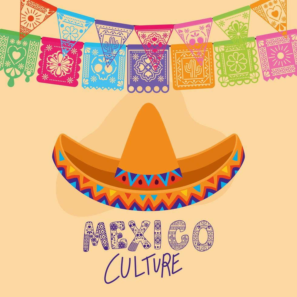 lettering della cultura del messico con disegno vettoriale cappello sombrero