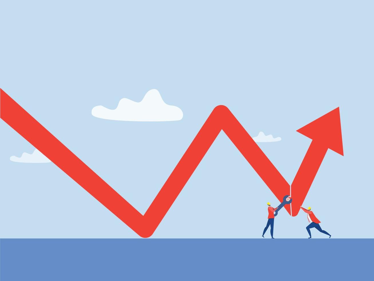 uomo d'affari fissaggio decrescente finanziario grafico con attrezzo chiave inglese fermare perdita minimizzare perdite per profitto concetto vettore