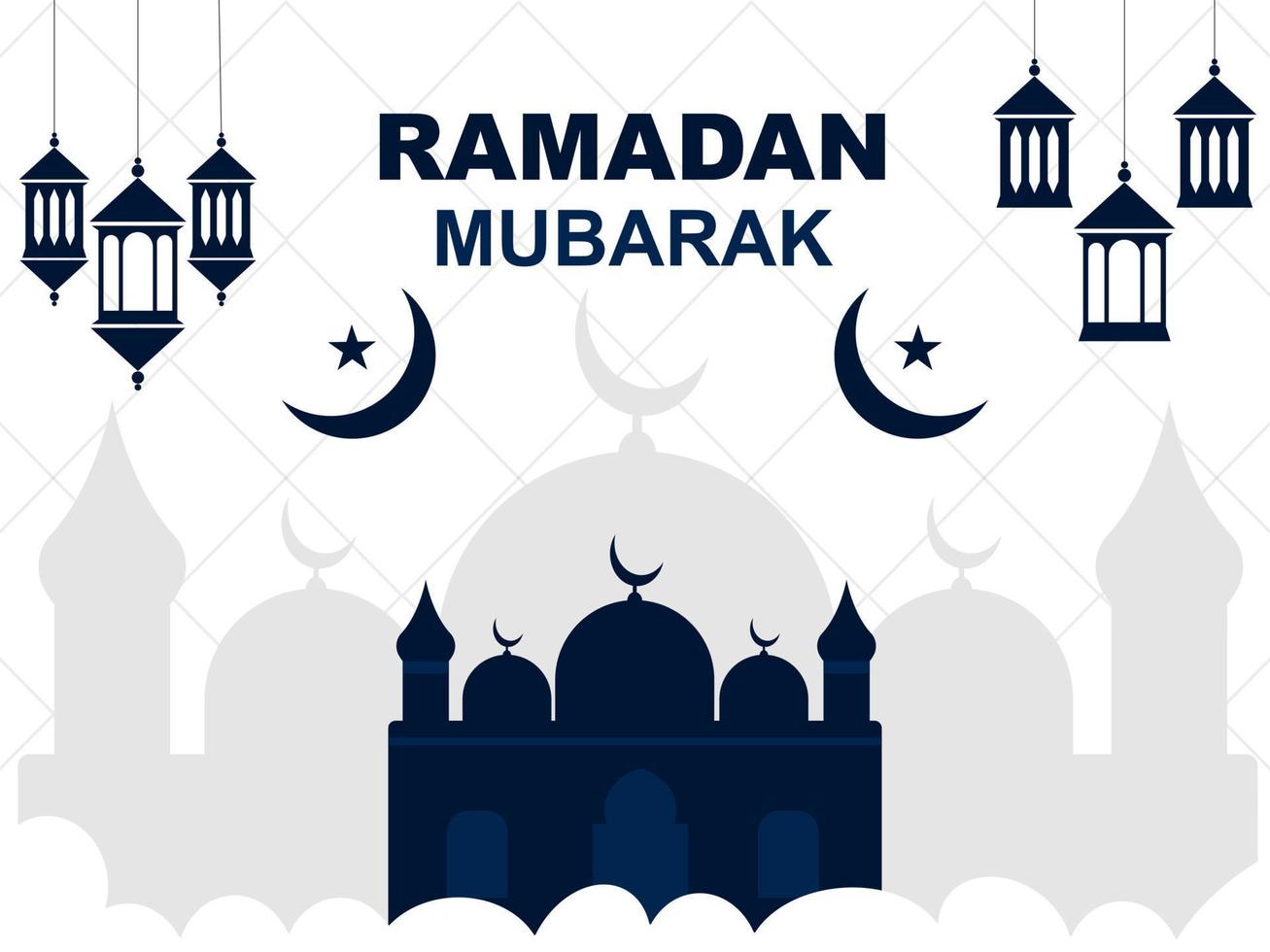 Ramadan mubarak islamico sfondo con moschea mezzaluna Luna e lanterna. Ramadan kareem Festival celebrazione islamico striscione. religioso islamico saluto. lampade decorazione, ornamentale lanterna ardente. vettore