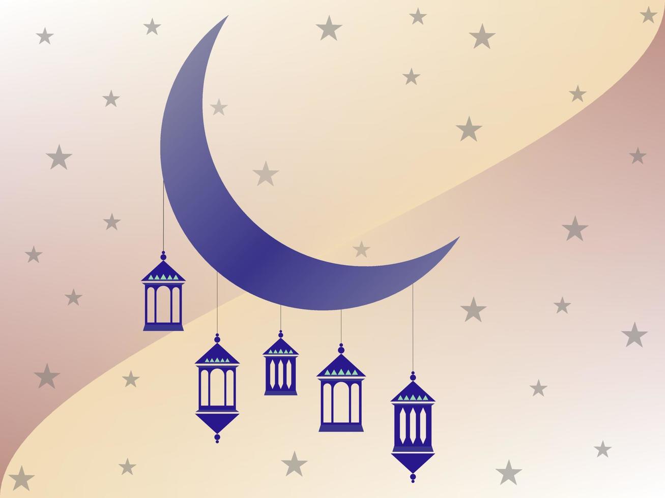 islamico sfondo con moschea mezzaluna Luna e lanterna. Ramadan kareem Festival celebrazione islamico striscione. Ramadan mubarak religioso islamico saluti. lampade decorazione, ornamentale lanterna ardente. vettore