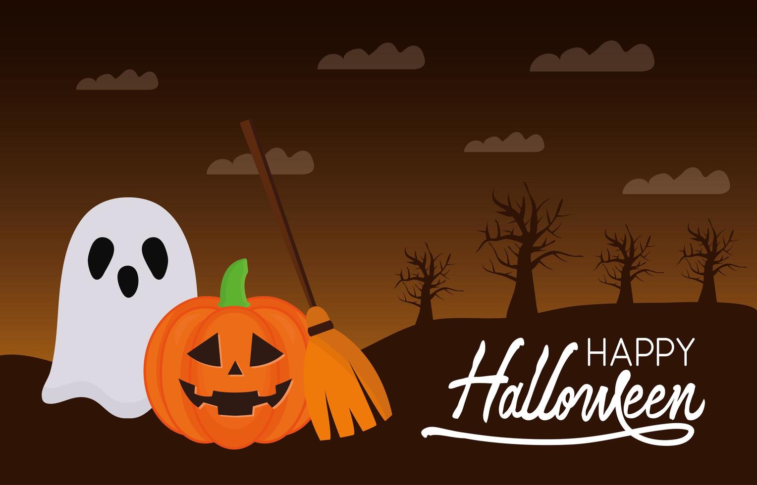 fantasma di Halloween e disegno vettoriale di zucca