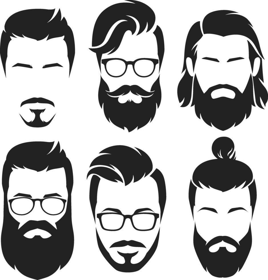 collezione di volti di uomini hipsters. illustrazione vettoriale. vettore