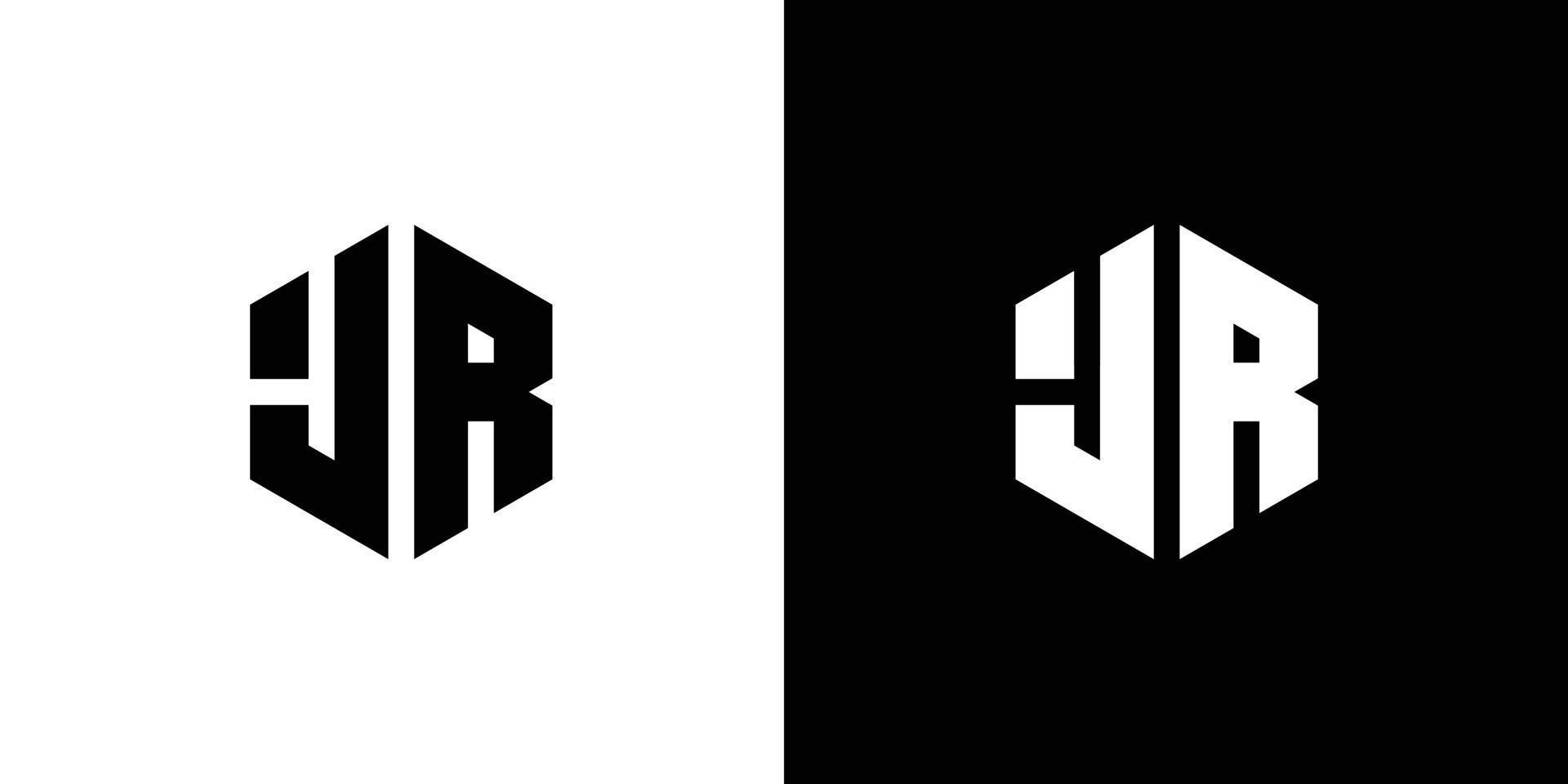lettera j r poligono, esagonale minimo logo design su nero e bianca sfondo vettore