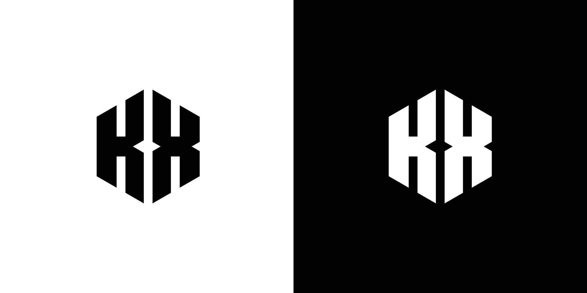 lettera K X poligono, esagonale minimo logo design su nero e bianca sfondo vettore