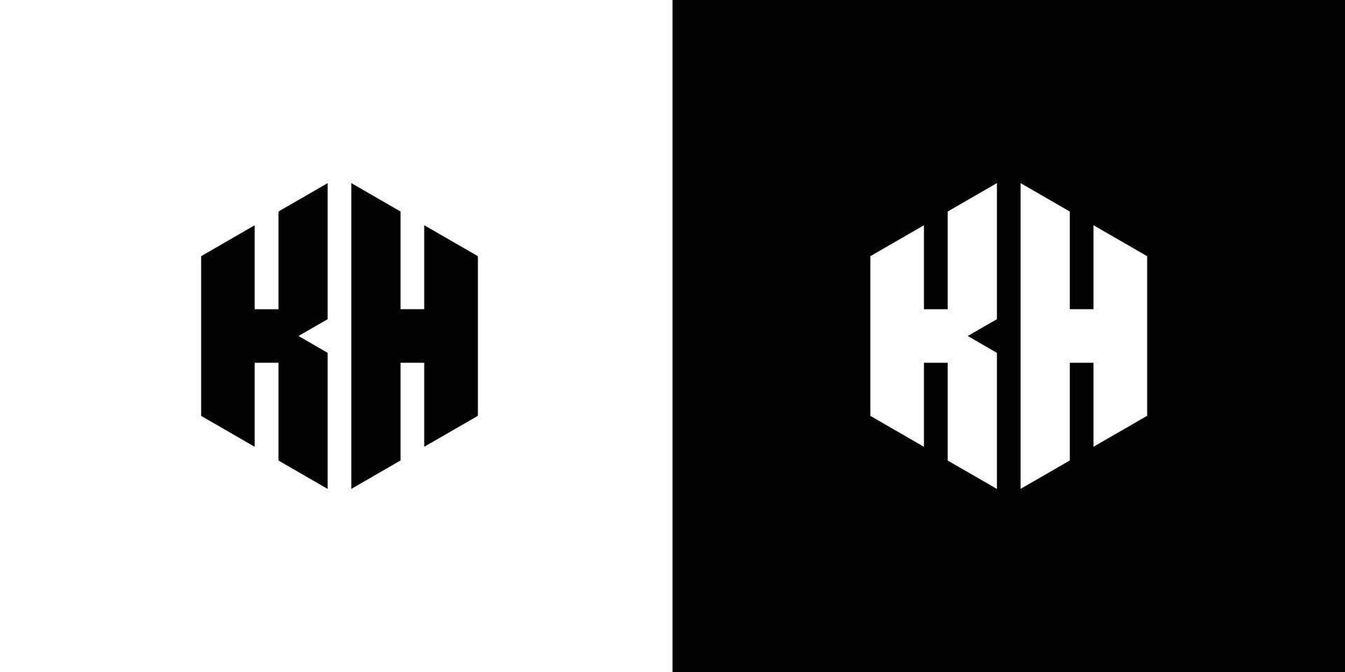 lettera K h poligono, esagonale minimo logo design su nero e bianca sfondo vettore