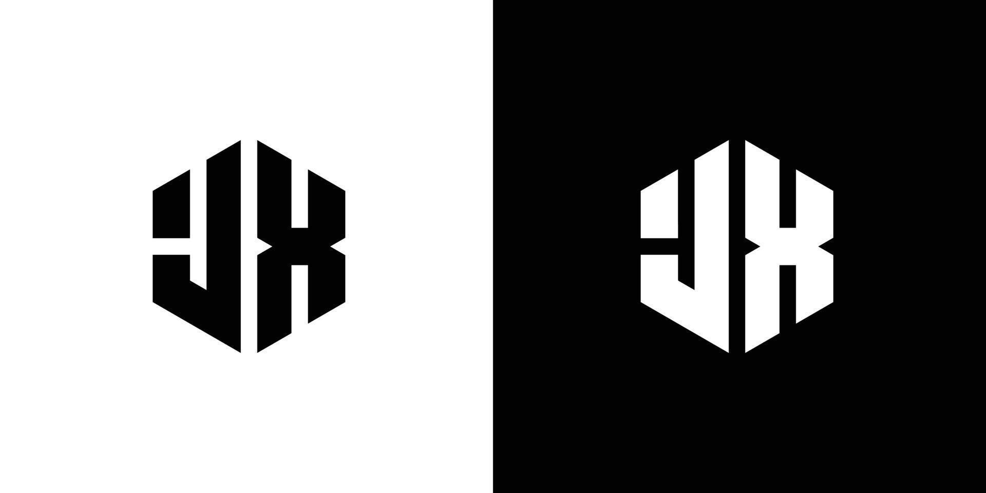 lettera j X poligono, esagonale minimo logo design su nero e bianca sfondo vettore