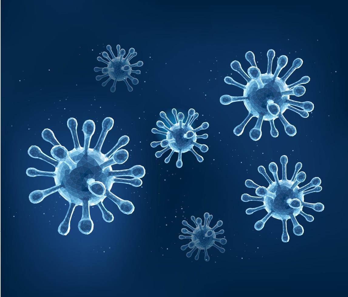 fondo dell'illustrazione di vettore di stile della maglia del poligono del virus covid 19 del coronavirus.