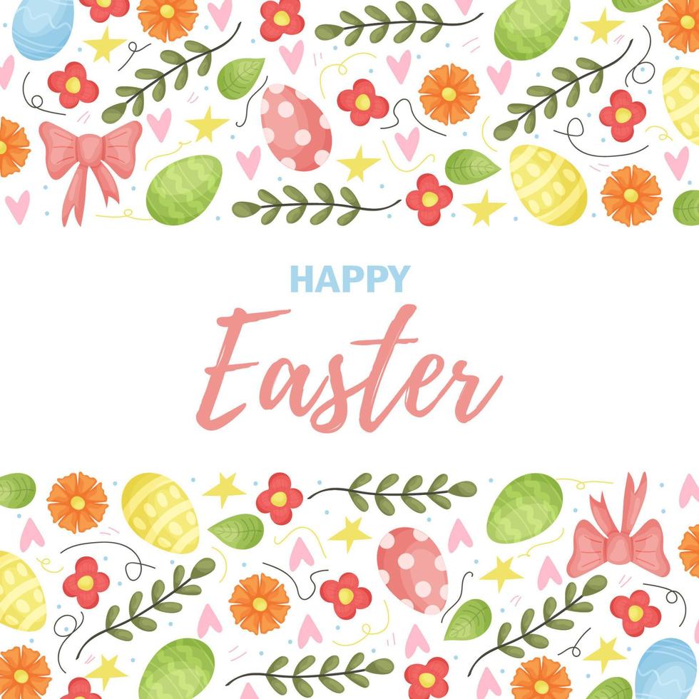 impostato di Pasqua decorativo elementi. Pasqua. fiori, coniglio, colorato uova, Pasqua torta, carino insetti. vettore impostato adatto per saluto carte.