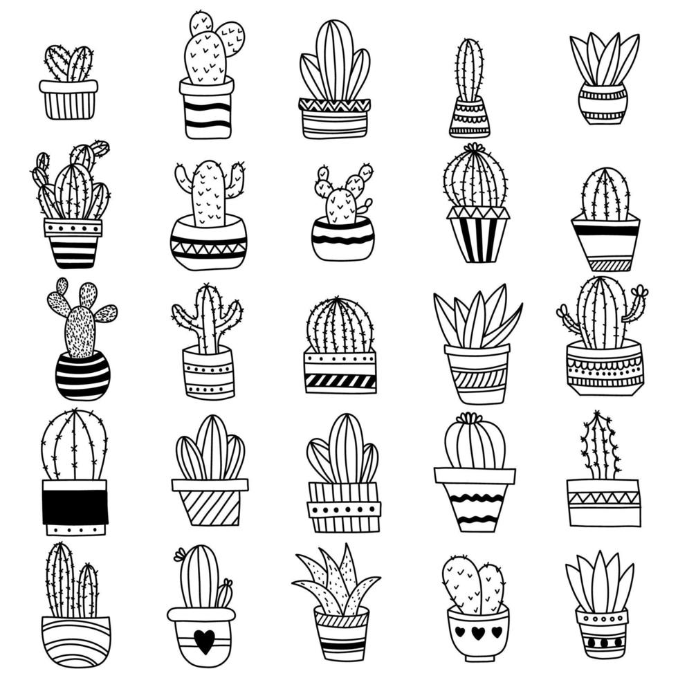 set di cactus di contorno disegnato a mano vettore