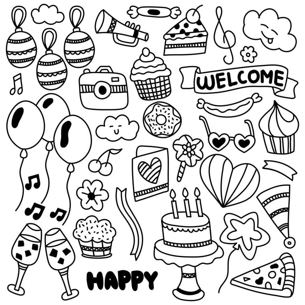 doodle di ornamento di buon compleanno vettore