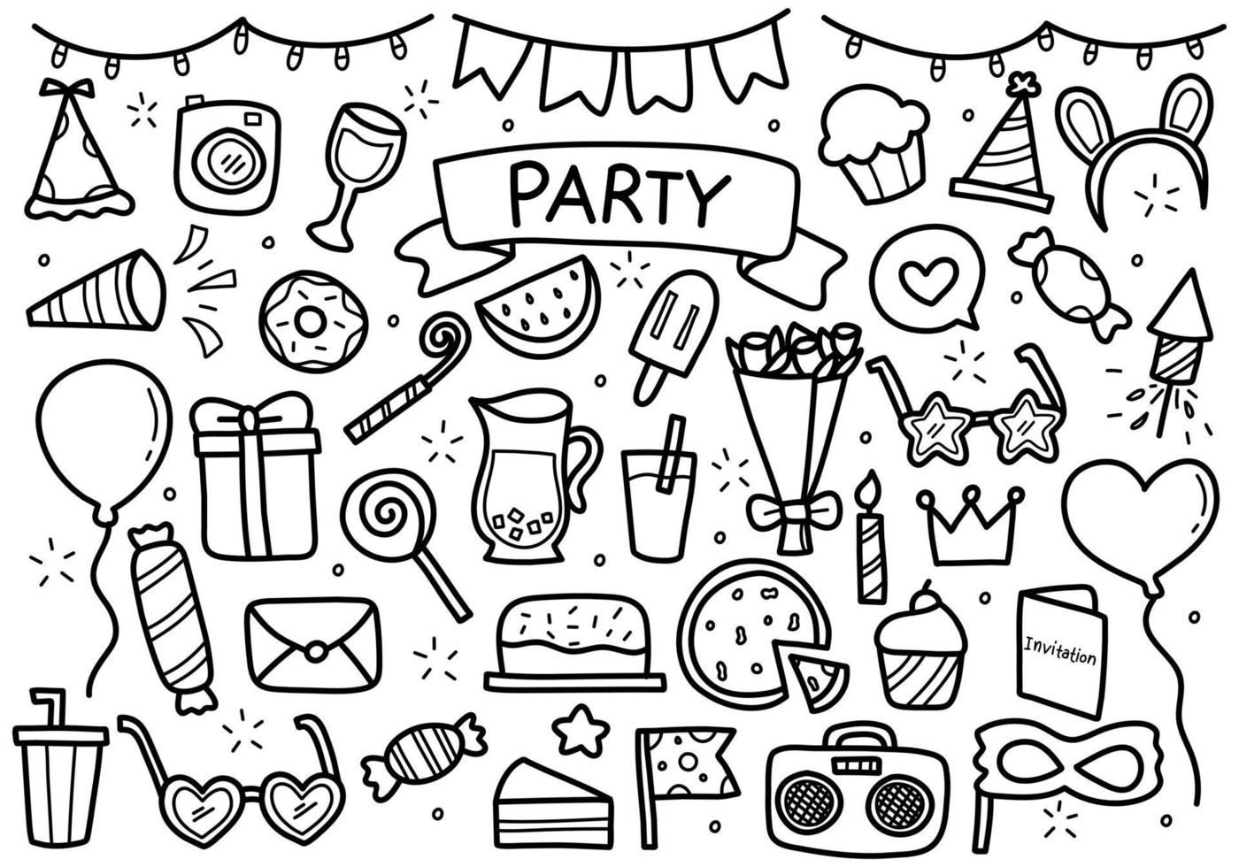 raccolta di doodle di partito vettore