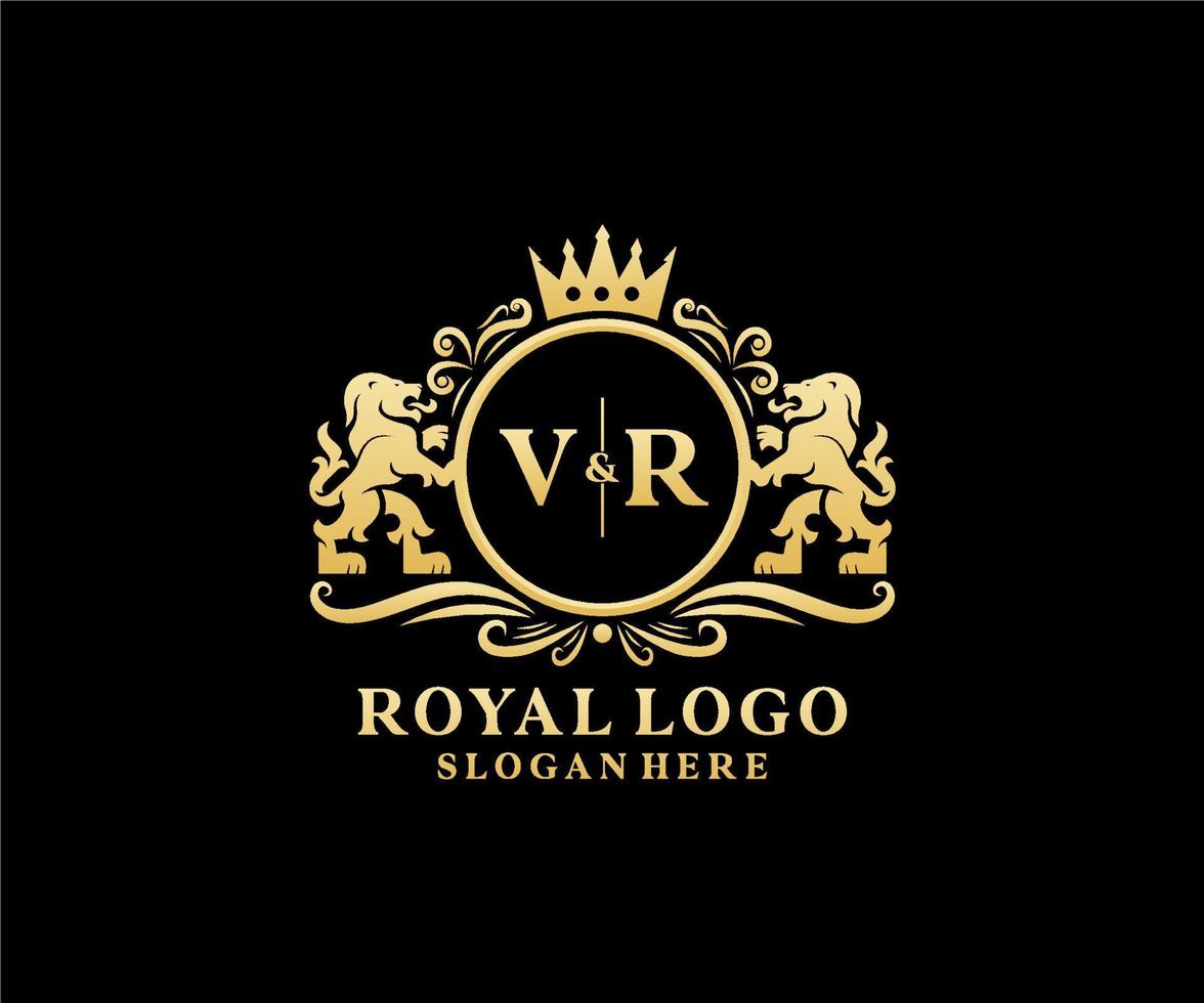 iniziale vr lettera Leone reale lusso logo modello nel vettore arte per ristorante, regalità, boutique, bar, Hotel, araldico, gioielleria, moda e altro vettore illustrazione.