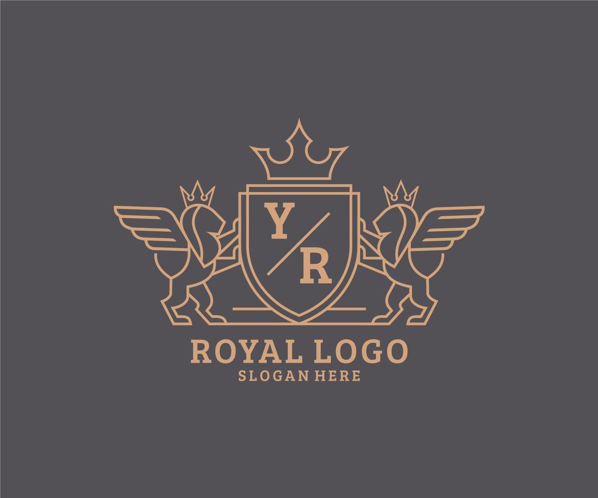 iniziale anni lettera Leone reale lusso stemma araldico logo modello nel vettore arte per ristorante, regalità, boutique, bar, Hotel, araldico, gioielleria, moda e altro vettore illustrazione.