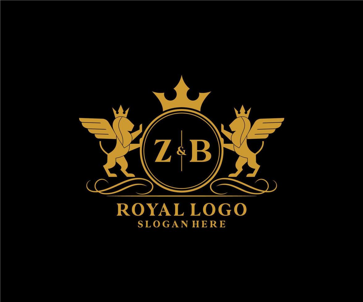 iniziale zb lettera Leone reale lusso stemma araldico logo modello nel vettore arte per ristorante, regalità, boutique, bar, Hotel, araldico, gioielleria, moda e altro vettore illustrazione.