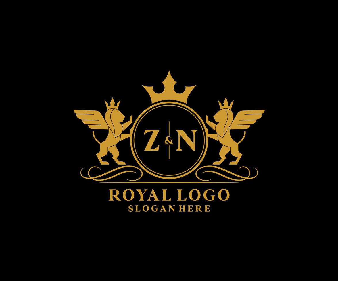 iniziale zn lettera Leone reale lusso stemma araldico logo modello nel vettore arte per ristorante, regalità, boutique, bar, Hotel, araldico, gioielleria, moda e altro vettore illustrazione.