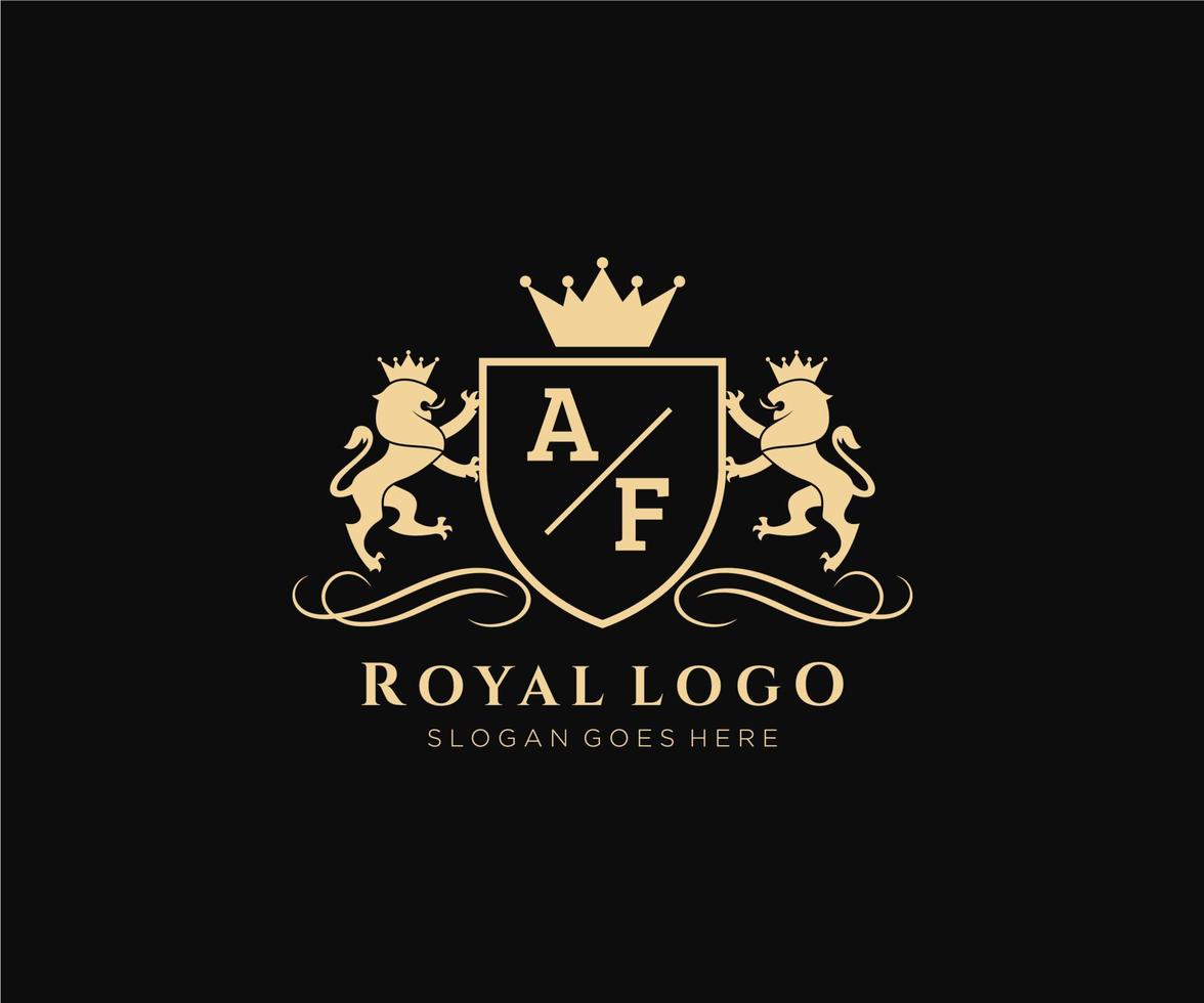 iniziale af lettera Leone reale lusso stemma araldico logo modello nel vettore arte per ristorante, regalità, boutique, bar, Hotel, araldico, gioielleria, moda e altro vettore illustrazione.