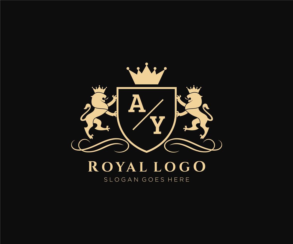 iniziale Ay lettera Leone reale lusso stemma araldico logo modello nel vettore arte per ristorante, regalità, boutique, bar, Hotel, araldico, gioielleria, moda e altro vettore illustrazione.