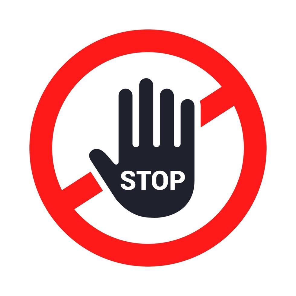 segnale di stop. la mano si ferma. illustrazione vettoriale piatta.