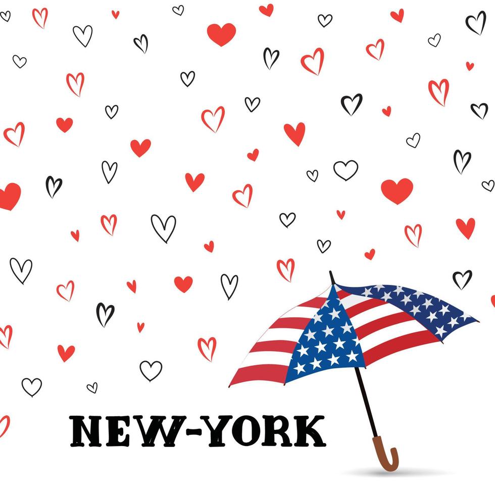 viaggio Stati Uniti d'America sfondo. amore nuovo York città modello. cuore sfondo con ombrello. bene per saluto carta vettore