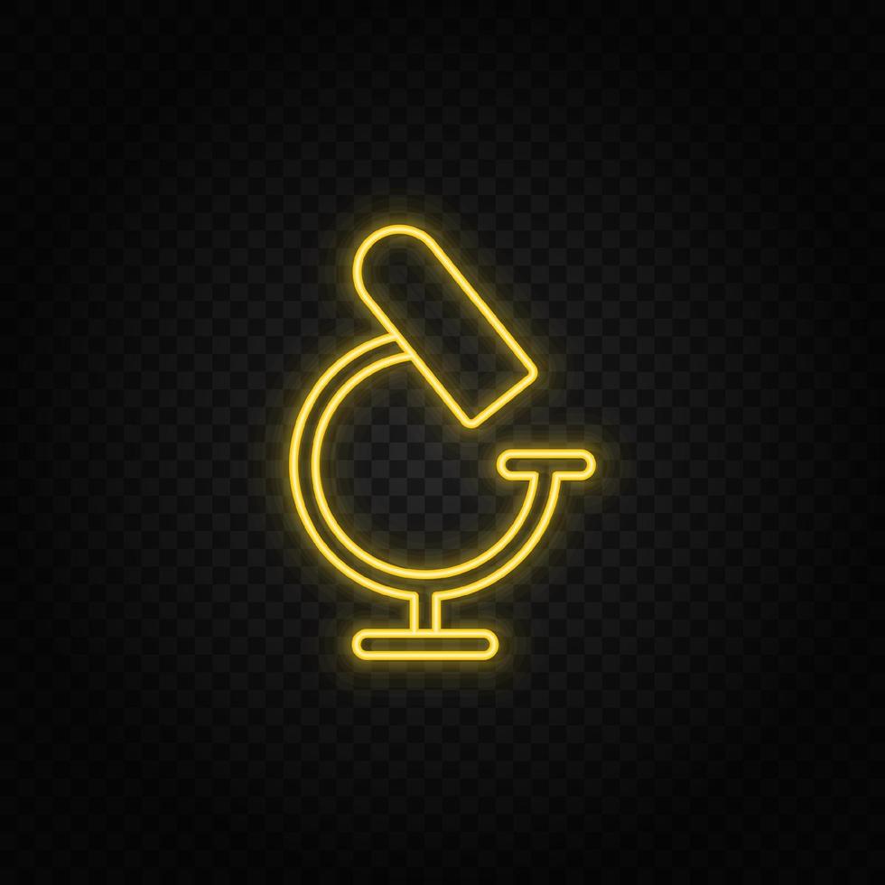 giallo neon icona microscopio. trasparente sfondo. giallo neon vettore icona su buio sfondo