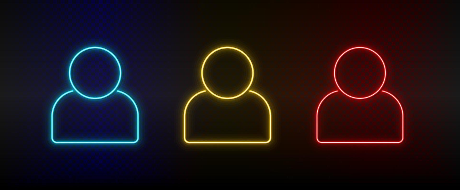 neon icone, avatar. impostato di rosso, blu, giallo neon vettore icona su scurire trasparente sfondo