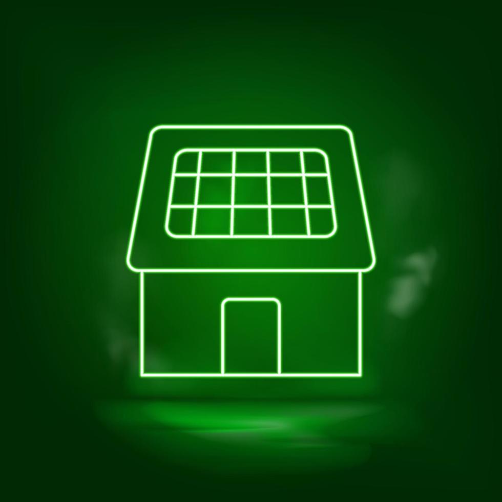 solare, casa, caricabatterie neon vettore icona. Salva il mondo, verde neon, verde sfondo