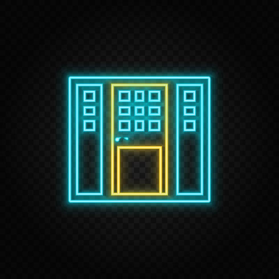 porta, icona neon icona. blu e giallo neon vettore icona. trasparente sfondo