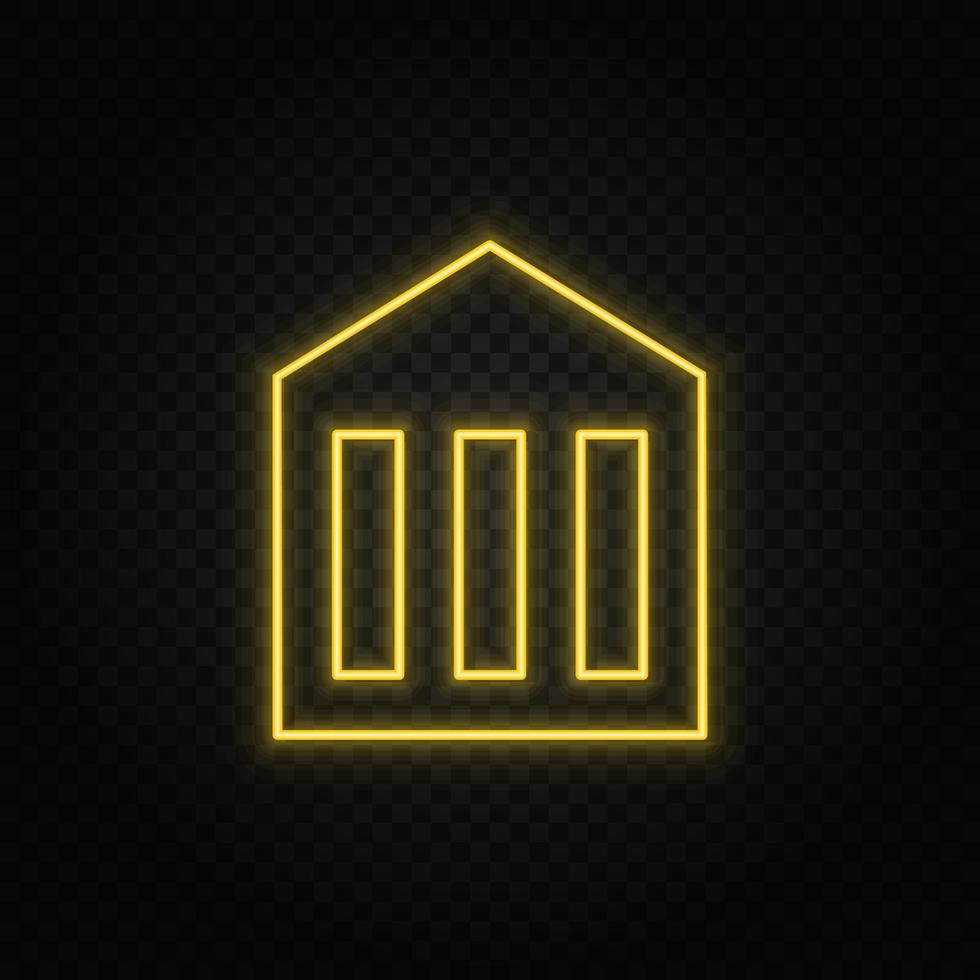 giallo neon icona banca, costruzione, commerciale.trasparente sfondo. giallo neon vettore icona su buio sfondo