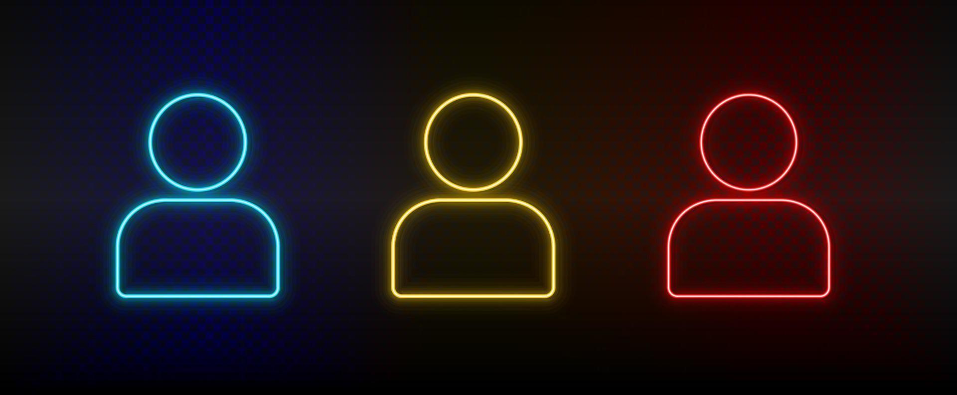 neon icone, avatar. impostato di rosso, blu, giallo neon vettore icona su scurire trasparente sfondo