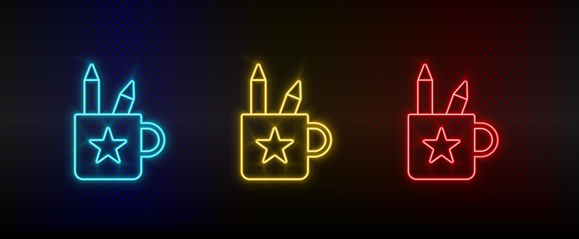 neon icone, scrivania organizzatore. impostato di rosso, blu, giallo neon vettore icona su scurire trasparente sfondo