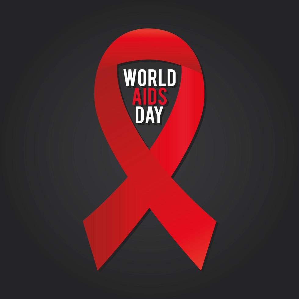 scritte per la Giornata Mondiale dell'AIDS su uno sfondo nero con una decorazione a nastro rosso vettore