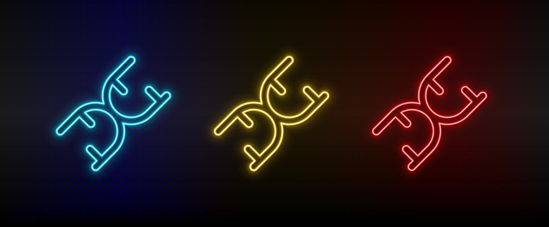 neon icone, biologia, dna. impostato di rosso, blu, giallo neon vettore icona su scurire trasparente sfondo