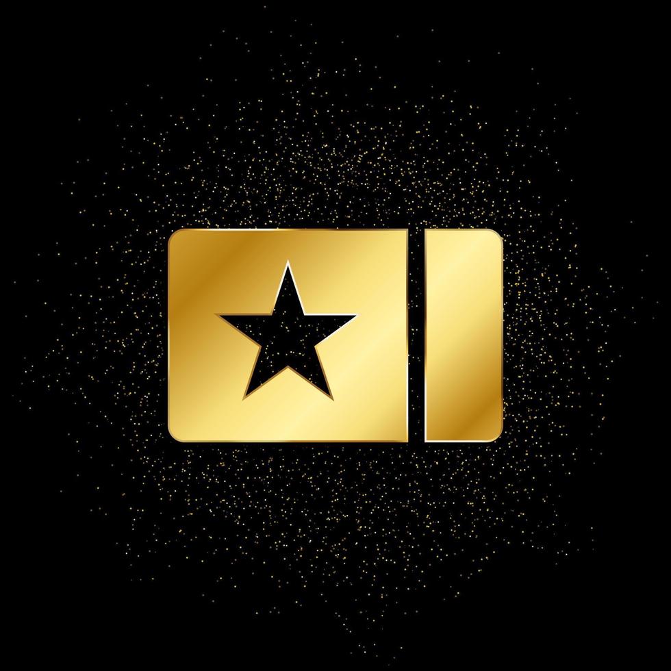 carta, cinema, biglietto oro icona. vettore illustrazione di d'oro particella sfondo. oro icona