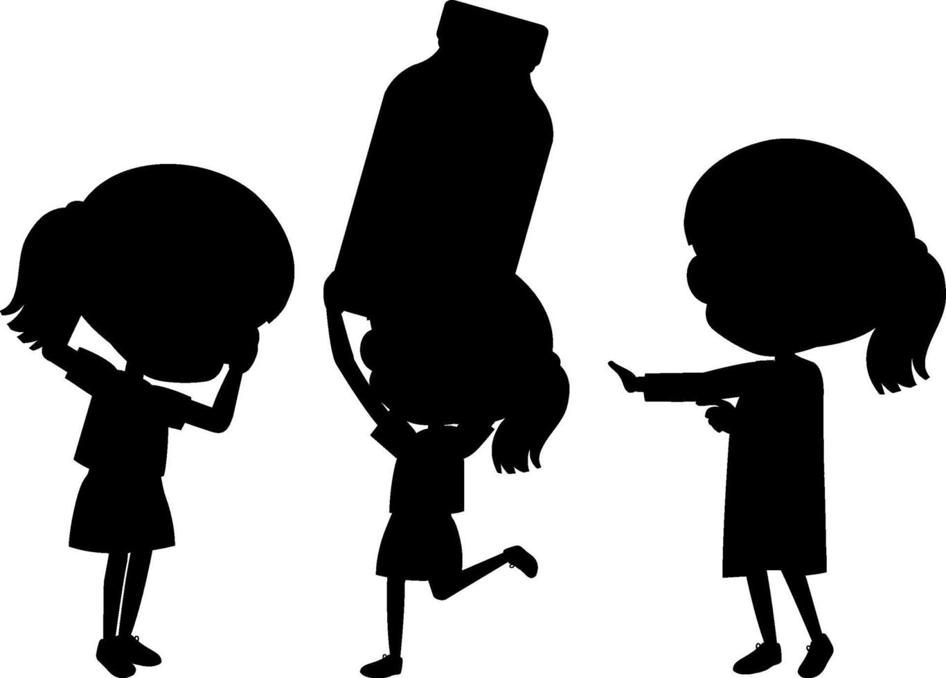 set di bambini silhouette personaggio dei cartoni animati vettore