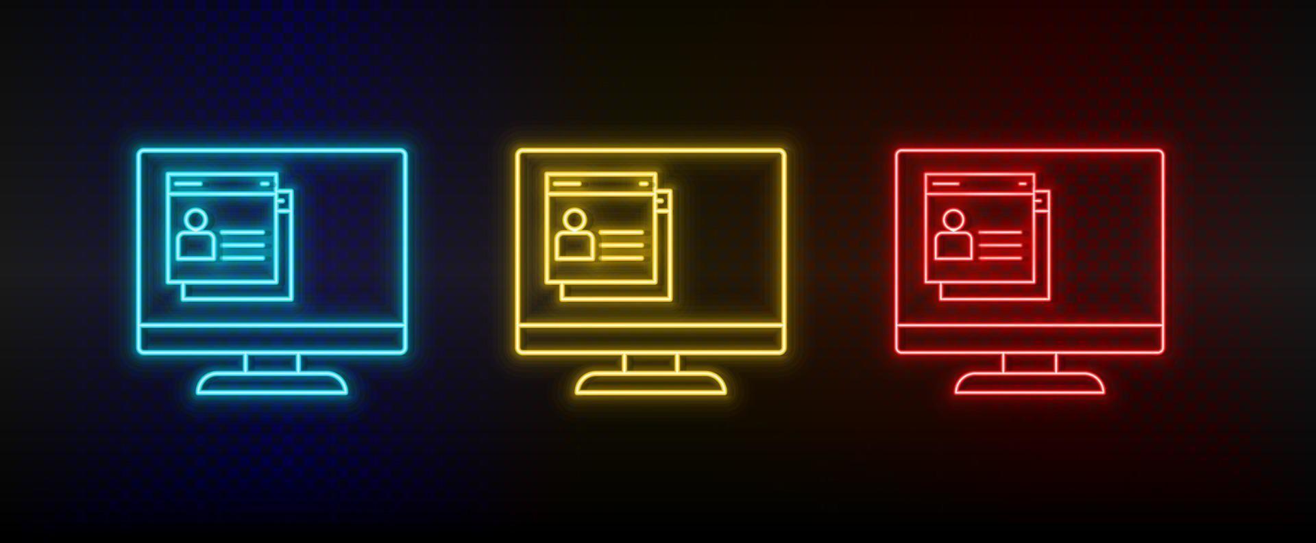 neon icona impostato CV, occupazione. impostato di rosso, blu, giallo neon vettore icona su trasparenza buio sfondo