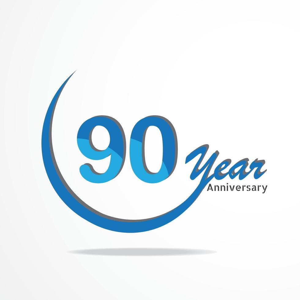 90 anni anniversario celebrazione logo tipo di colore blu e rosso, compleanno logo su sfondo bianco vettore