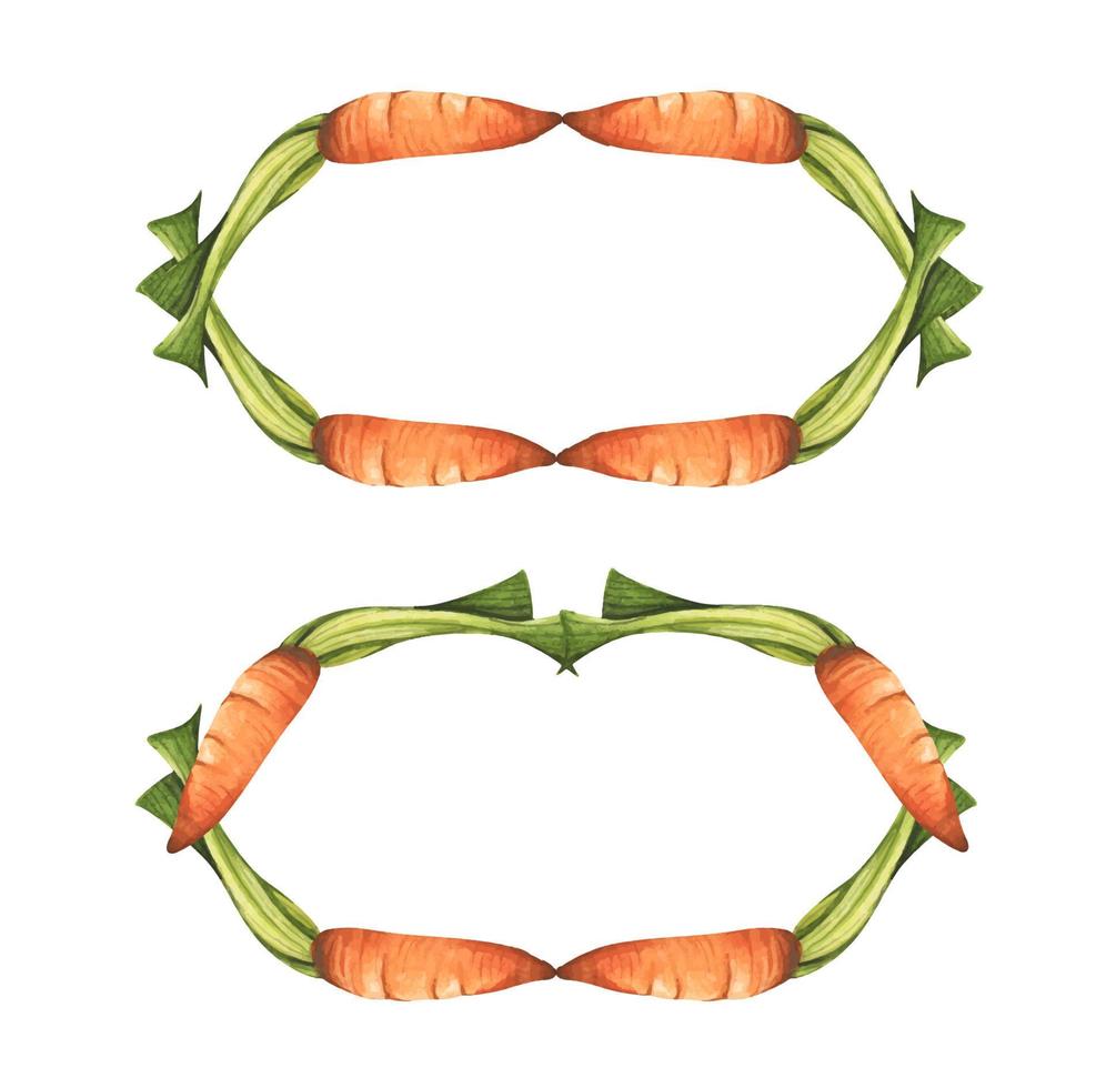 impostato di carota ghirlanda. fresco verdure. telaio a partire dal carota per mercato, ricetta design. cartone animato stile. acquerello illustrazione per qualunque design. vettore
