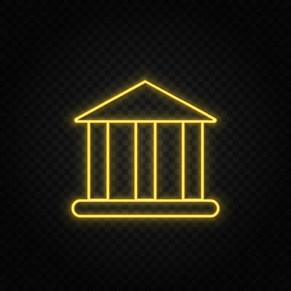giallo neon icona banca. trasparente sfondo. giallo neon vettore icona su buio sfondo