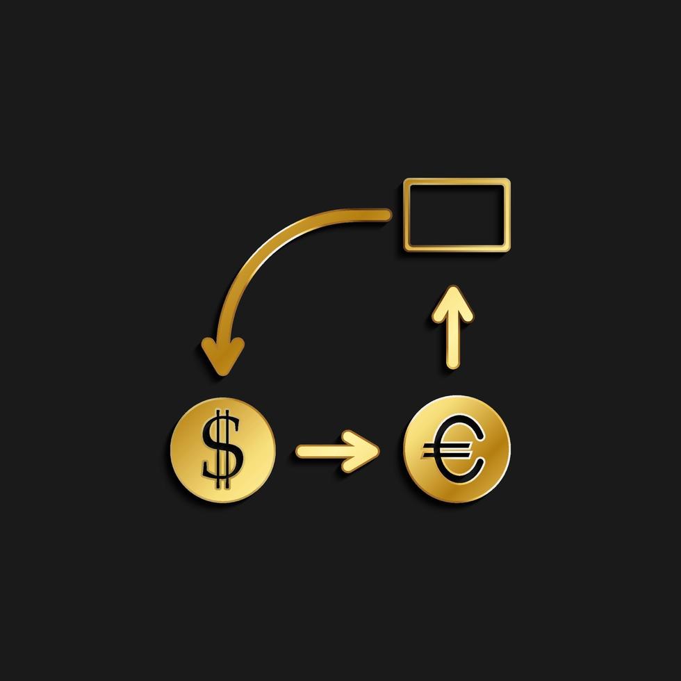 attività commerciale rapporto, denaro contante flusso oro icona. vettore illustrazione di d'oro buio sfondo. oro vettore icona