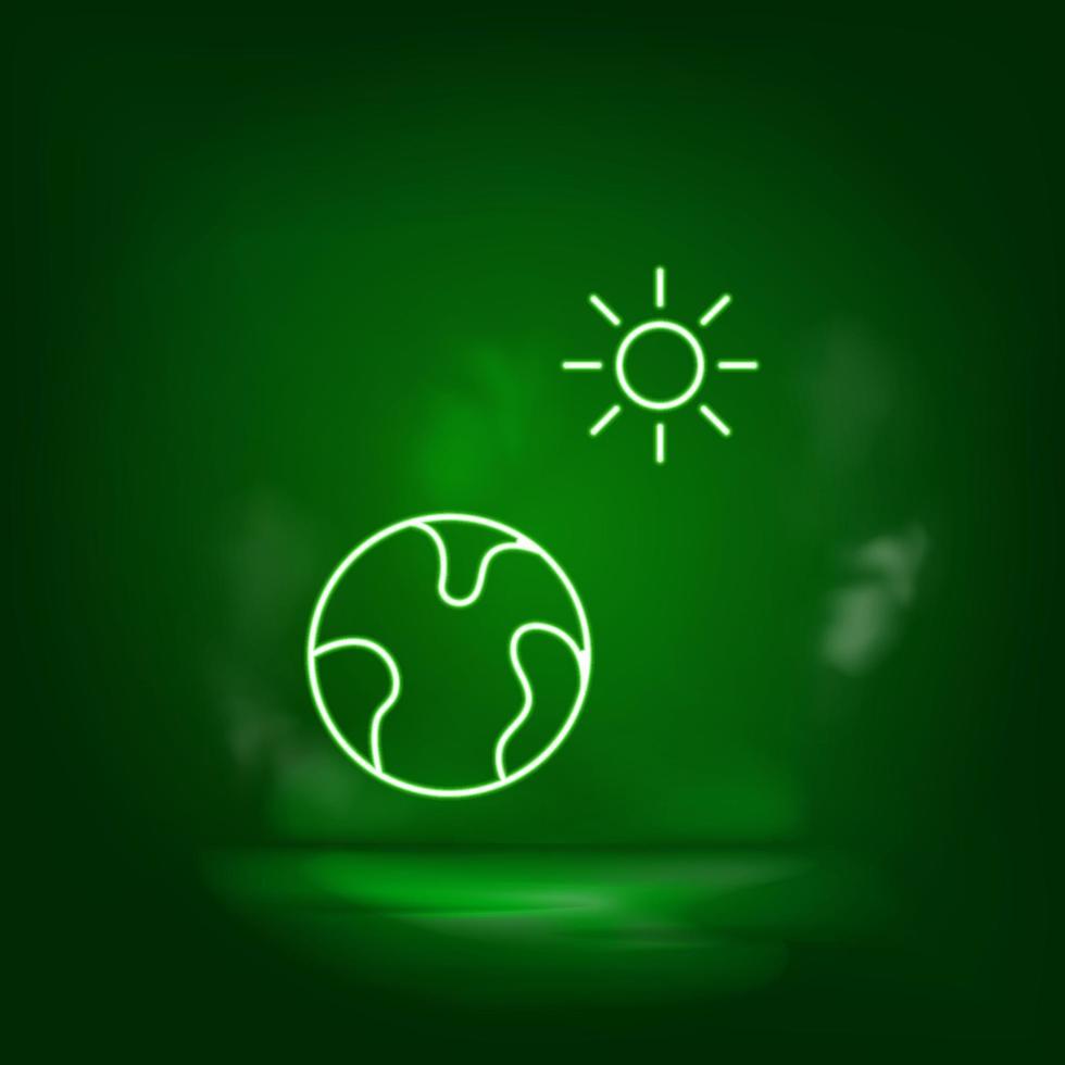terra, sole, energia neon vettore icona. Salva il mondo, verde neon, verde sfondo