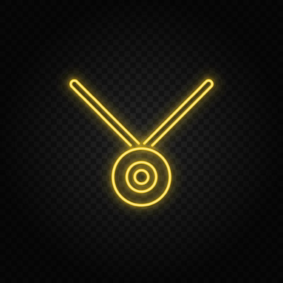giallo neon icona medaglia, premio. trasparente sfondo. giallo neon vettore icona su buio sfondo