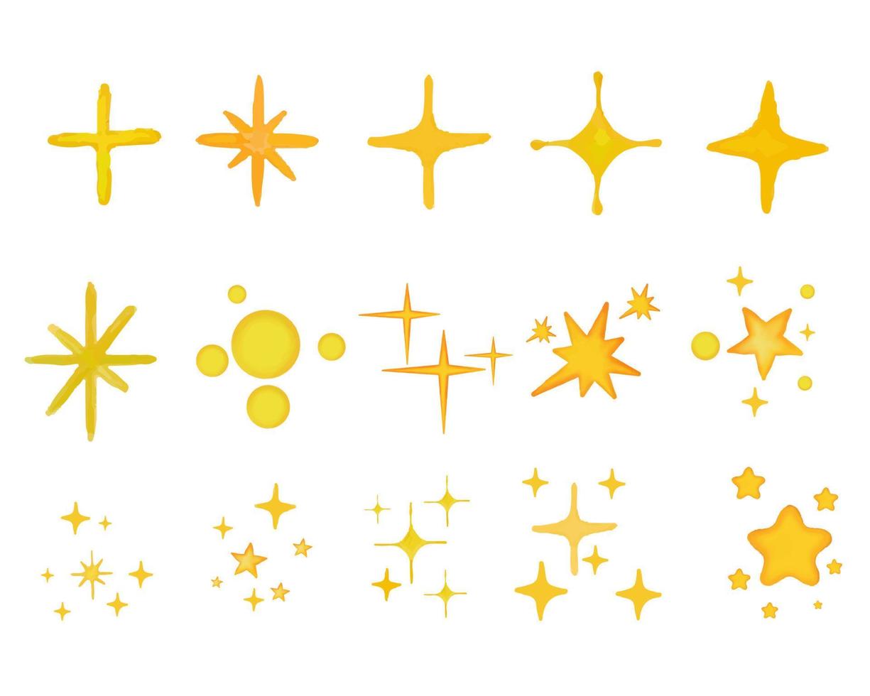 giallo acquerello scintillare simbolo vettore impostare. luminosa fuochi d'artificio, decorazione scintillio, brillante veloce.