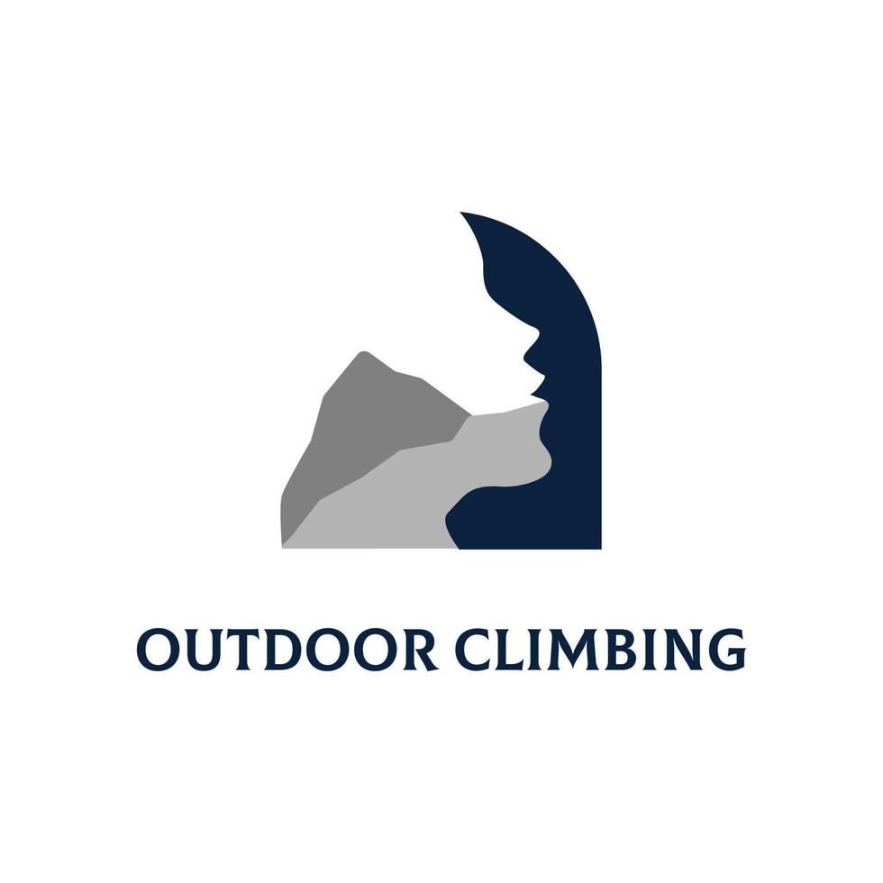 creativo all'aperto arrampicata logo design con silhouette negativo spazio, migliore per estremo sport logo idea vettore