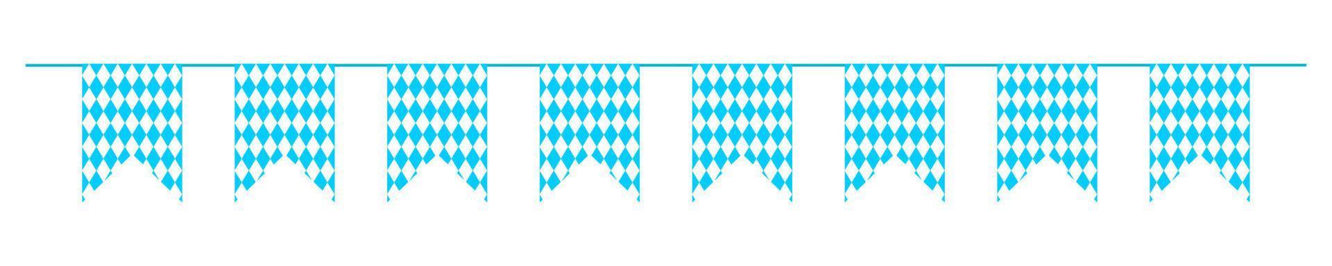 ghirlanda con bandiere nel bavarese colori. pavese per tradizionale Tedesco oktoberfest festa della birra con blu e bianca rombo modello. decorazione per striscione, invito carta, manifesto vettore