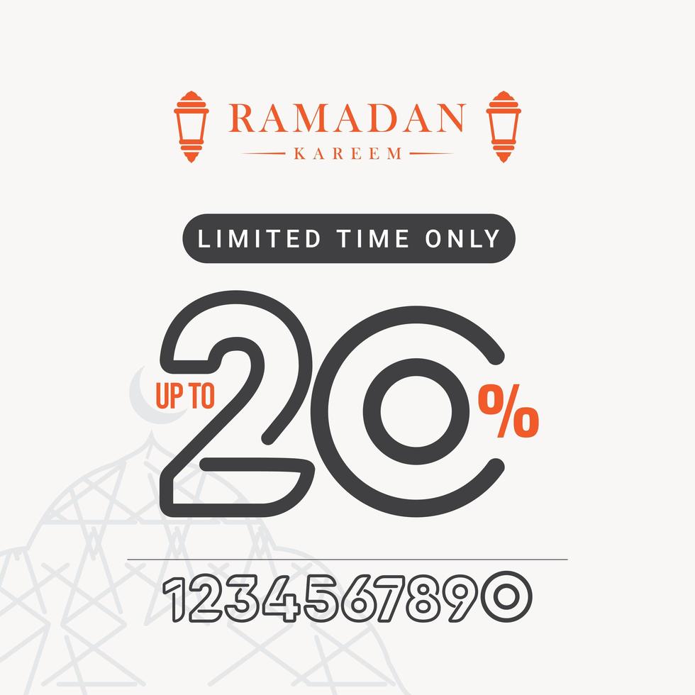 sconto di vendita di Ramadan fino a 20 illustrazione di progettazione del modello vettoriale solo per un periodo limitato