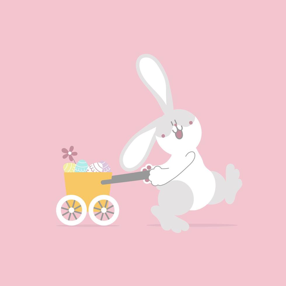 contento Pasqua Festival con animale animale domestico coniglietto coniglio e uovo, pastello colore, piatto vettore illustrazione cartone animato personaggio