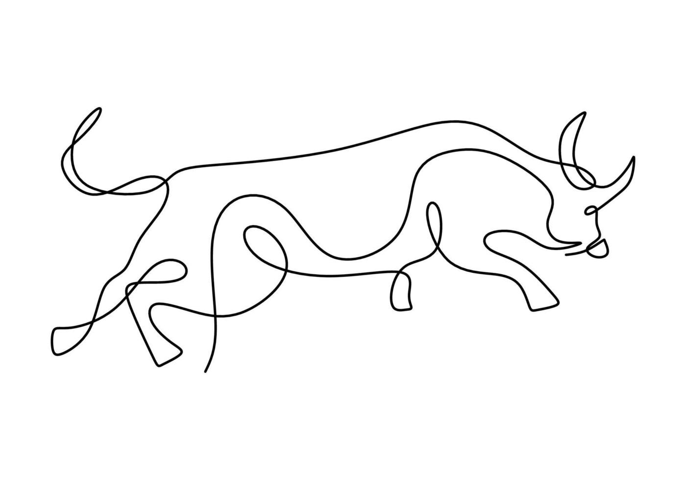 disegno continuo di un simbolo del toro del 2021. anno del bue disegnato in uno stile moderno e minimalista isolato su priorità bassa bianca. bue astratto, toro, mucca. felice anno nuovo 2021. illustrazione vettoriale