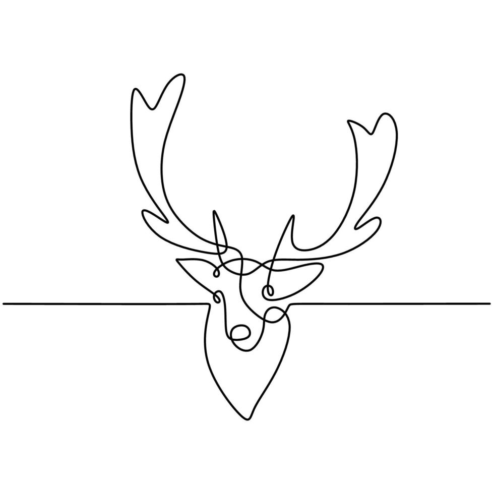 il cervo. disegno continuo di una linea di testa di renna. mascotte animale invernale isolato su sfondo bianco. natale simbolo animale disegnato a mano schizzo minimalismo design. illustrazione vettoriale