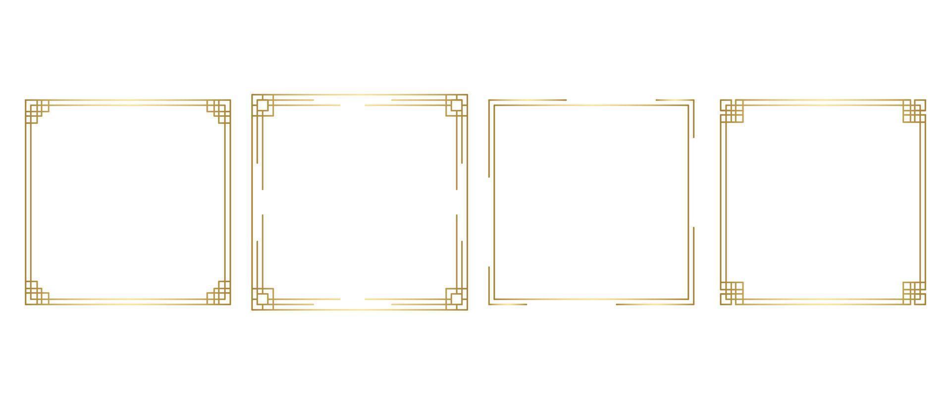 impostato di lusso geometrico d'oro telaio vettore. pendenza oro arte deco, antico, Vintage ▾ stile, orientale decorativo confine linea modello. elegante design illustrazione per carta, decorazione, manifesto, striscione. vettore